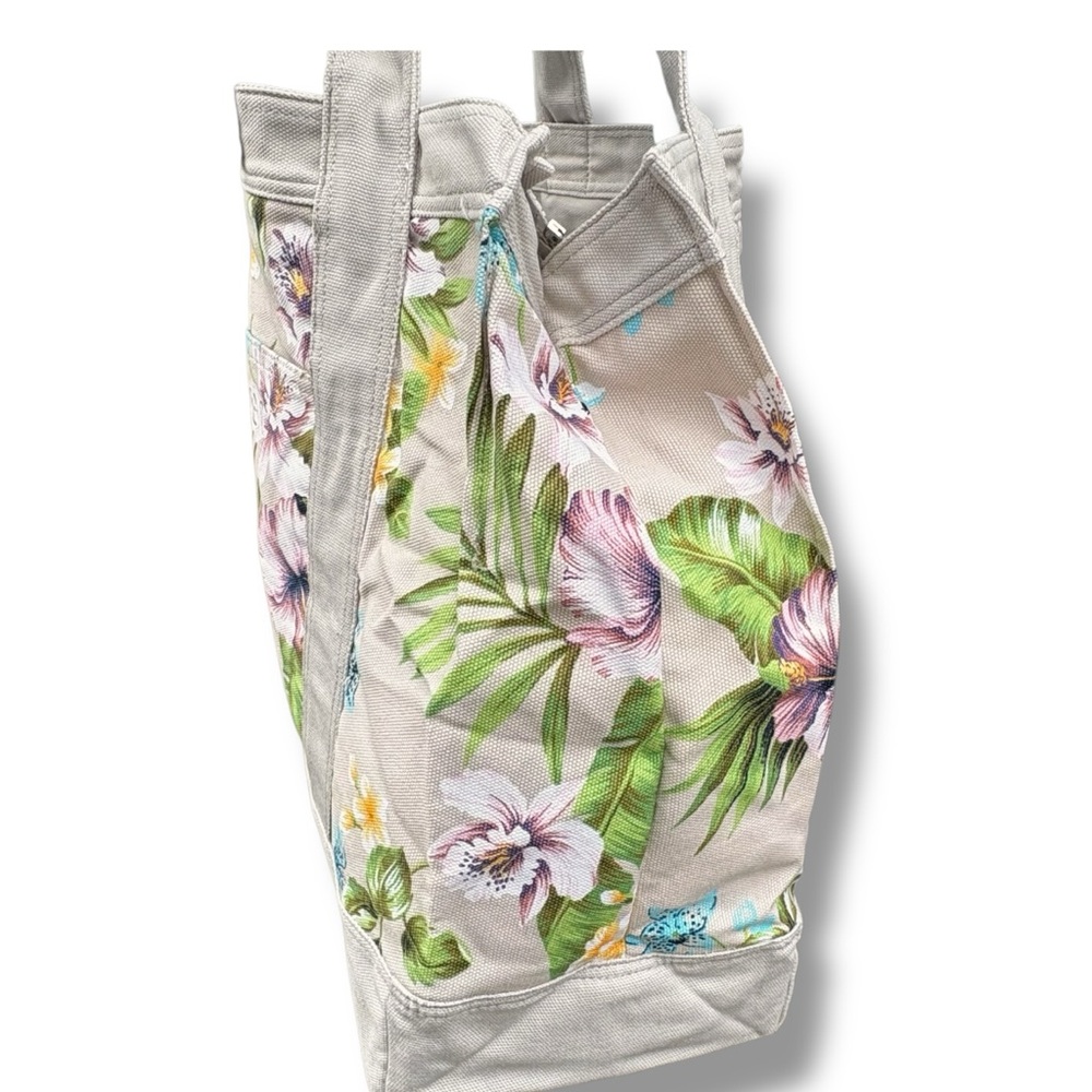 Jantzen Taupe Tropical Floral Canvas Beach Travel Tote Bag - Picture 4 of 7